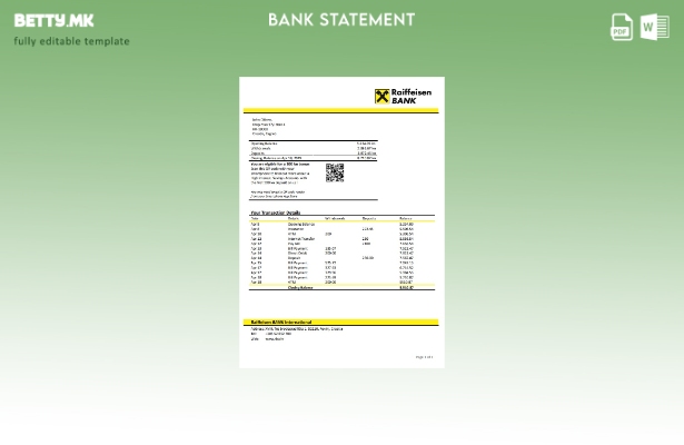 модерен стил на Хрватска Рајфајзен шаблон за извод од банка